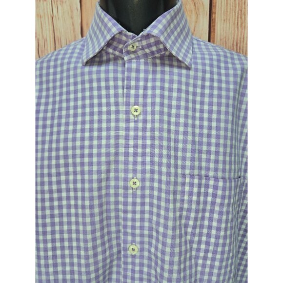 Peter Millar Classic Fit Button-Down Shirt Medium Purple Check - Picture 3 of 6